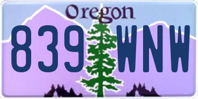 OR license plate 839WNW