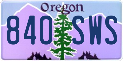 OR license plate 840SWS