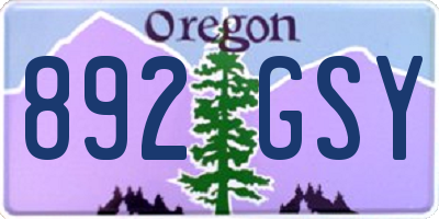 OR license plate 892GSY