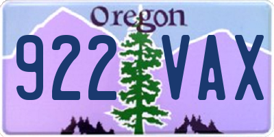 OR license plate 922VAX
