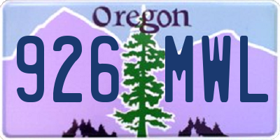 OR license plate 926MWL