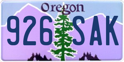OR license plate 926SAK