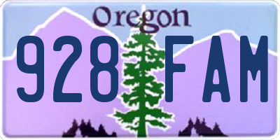 OR license plate 928FAM