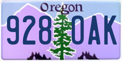 OR license plate 928OAK