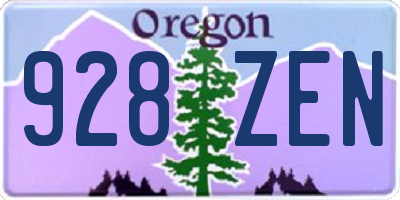 OR license plate 928ZEN
