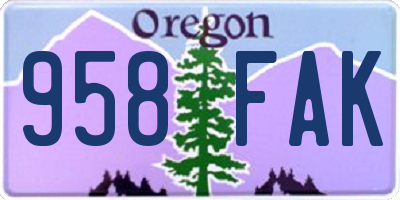 OR license plate 958FAK