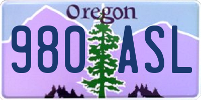 OR license plate 980ASL