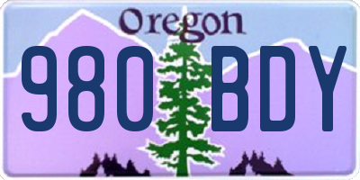 OR license plate 980BDY