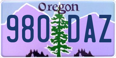 OR license plate 980DAZ