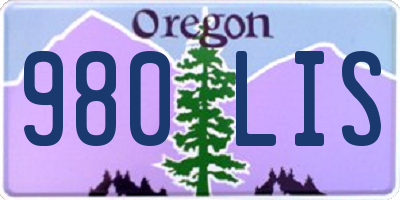 OR license plate 980LIS