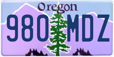 OR license plate 980MDZ