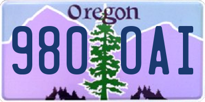 OR license plate 980OAI
