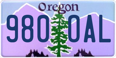 OR license plate 980OAL