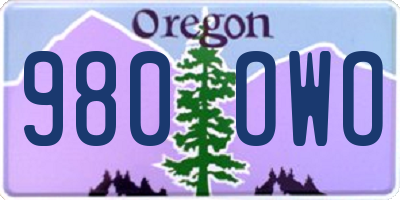 OR license plate 980OWO