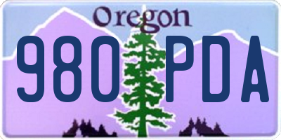 OR license plate 980PDA