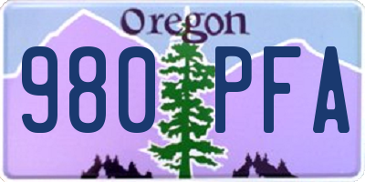OR license plate 980PFA