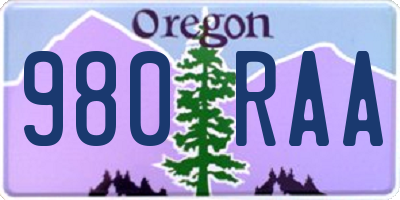 OR license plate 980RAA