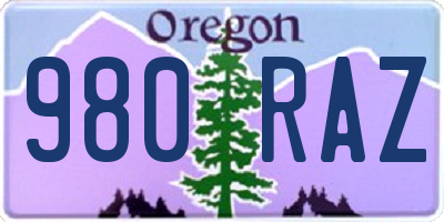 OR license plate 980RAZ