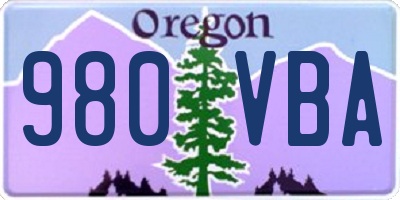 OR license plate 980VBA