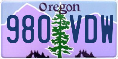 OR license plate 980VDW