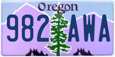 OR license plate 982AWA