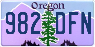 OR license plate 982DFN