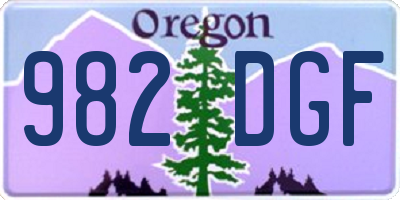 OR license plate 982DGF