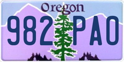 OR license plate 982PAO