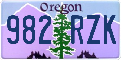 OR license plate 982RZK