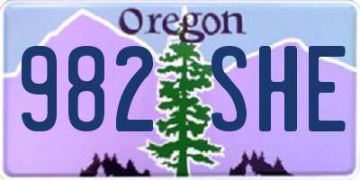 OR license plate 982SHE