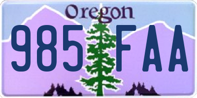 OR license plate 985FAA