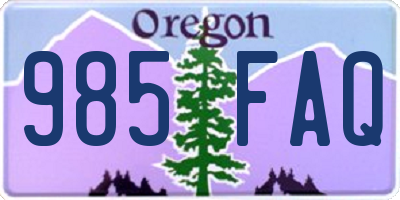OR license plate 985FAQ