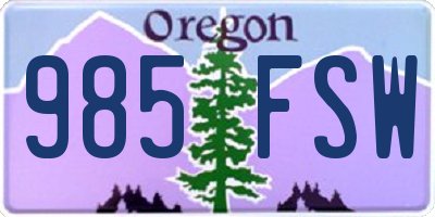 OR license plate 985FSW