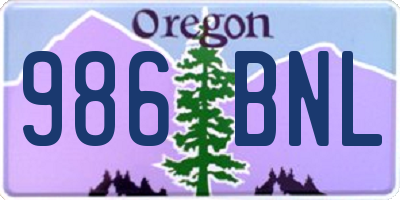 OR license plate 986BNL