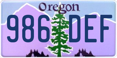 OR license plate 986DEF