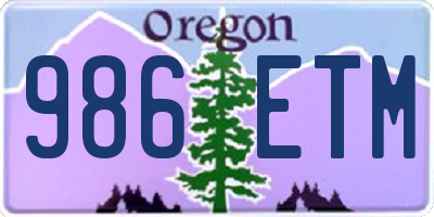 OR license plate 986ETM