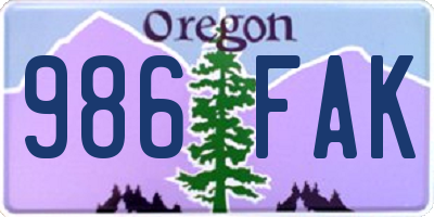 OR license plate 986FAK