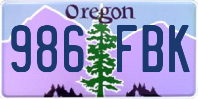 OR license plate 986FBK