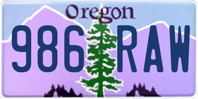 OR license plate 986RAW