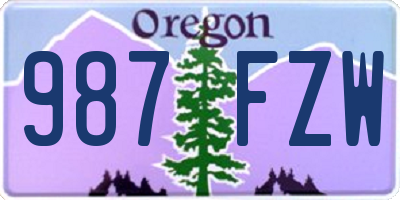 OR license plate 987FZW