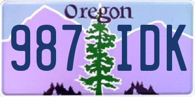 OR license plate 987IDK