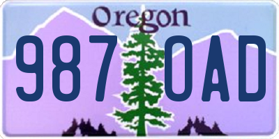 OR license plate 987OAD