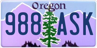 OR license plate 988ASK