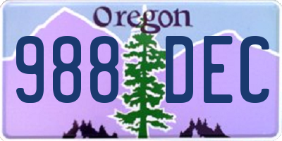 OR license plate 988DEC