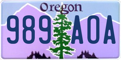 OR license plate 989AOA