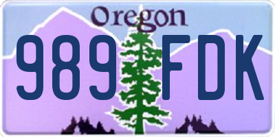 OR license plate 989FDK
