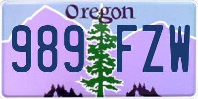 OR license plate 989FZW