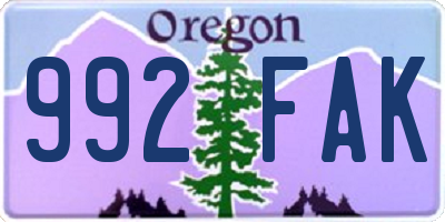 OR license plate 992FAK