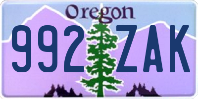 OR license plate 992ZAK
