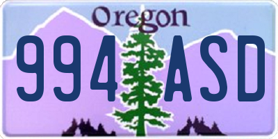 OR license plate 994ASD